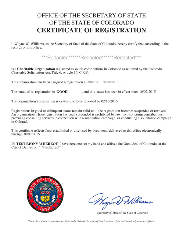 Colorado charitable solicitation license, Colorado fundraising license