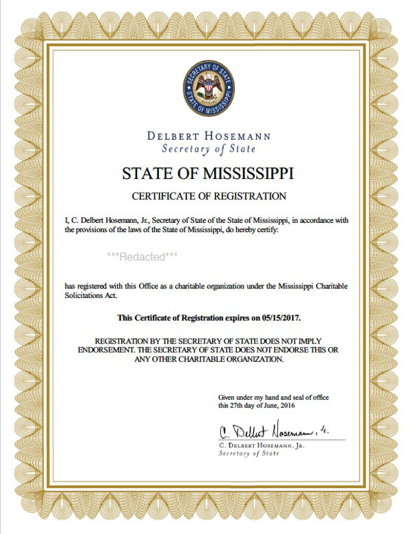 Mississippi charitable solicitation license, Mississippi fundraising license