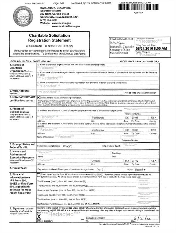 Nevada charitable solicitation license, Nevada fundraising license